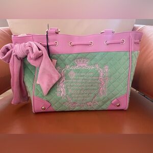 NEW! Juicy Couture Juicy Tale Quilted Velour Daydreamer Purse Green Pink